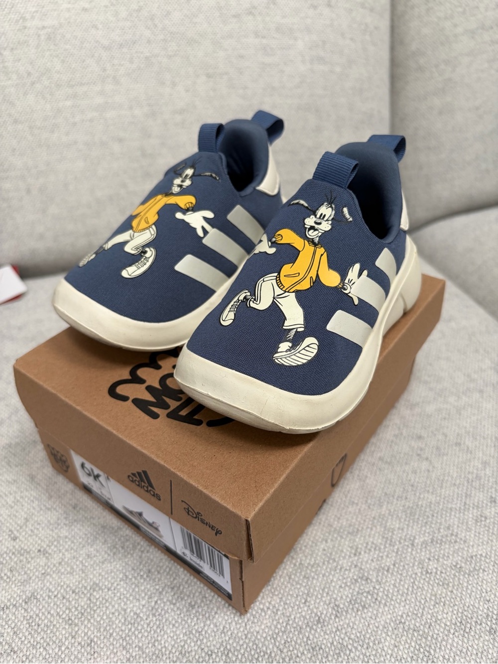 adidas Kids Navy and White Goofy Graphic Slip-On Sneakers